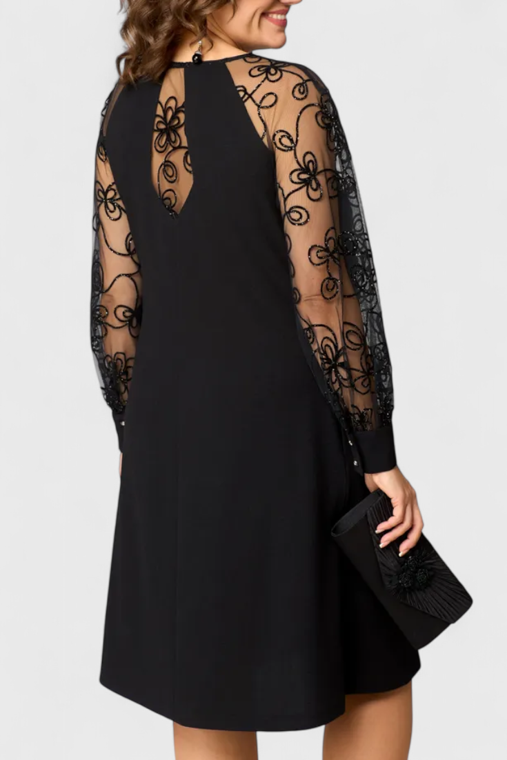 Vestido de Encaje Bellezza con Mangas Largas y Escote Redondo