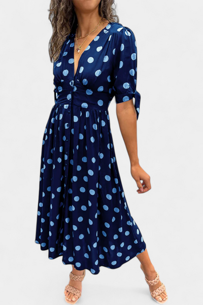 Lizzie Vestido Midi de Lunares con Escote en V