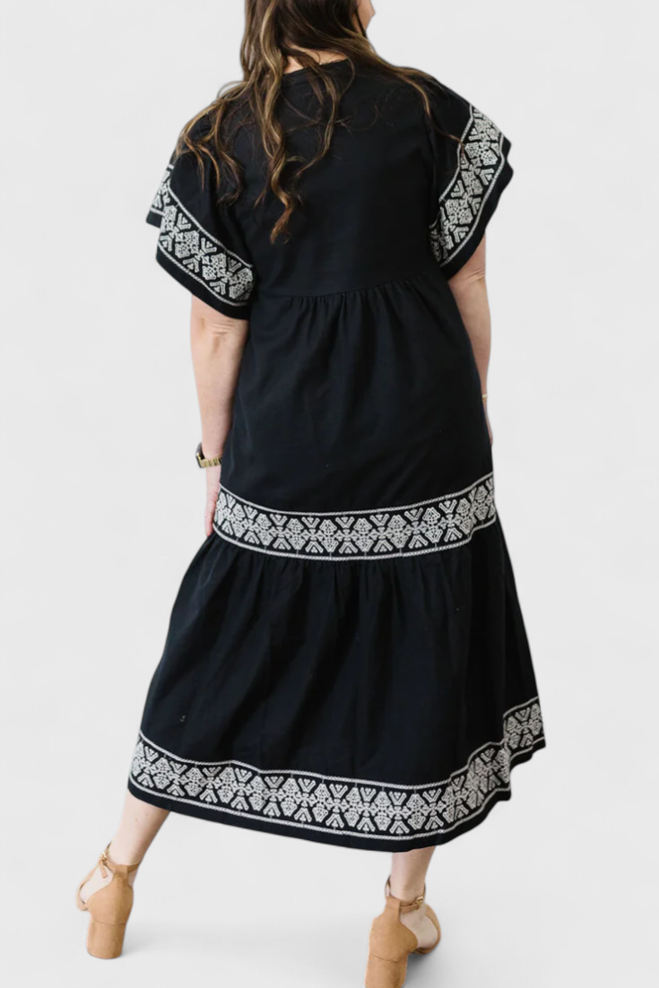 Vestido Maxi Boho Allona con Escote en V y Corte Suelto