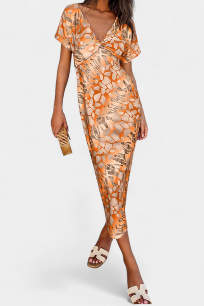 Vestido Triana con Diseño Abstracto y Escote en V