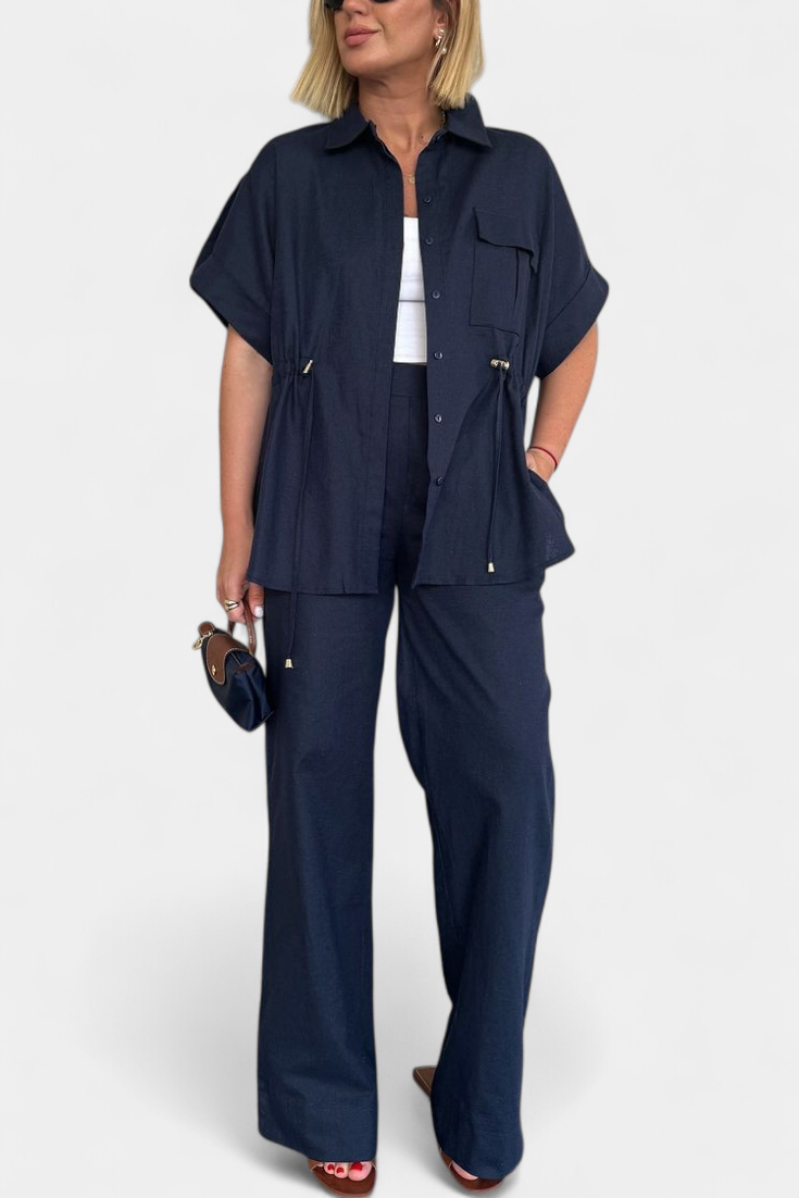 Lani Conjunto Casual de Camisa y Pantalones de Algodón y Lino