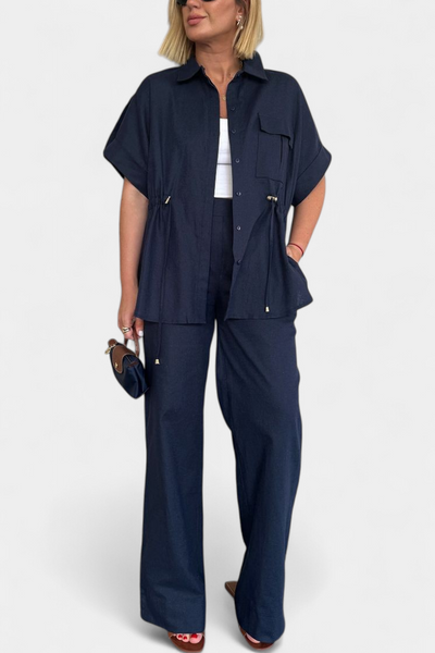Lani Conjunto Casual de Camisa y Pantalones de Algodón y Lino