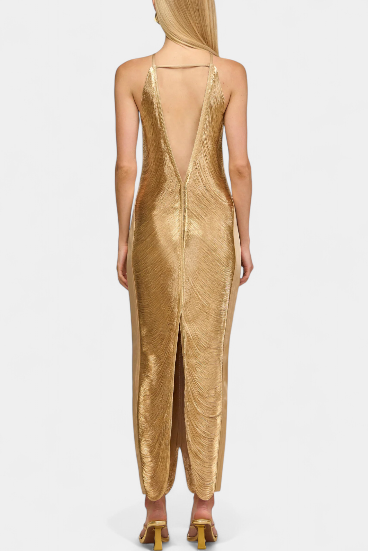 Vestido Halter Jianna con Flecos de Metal