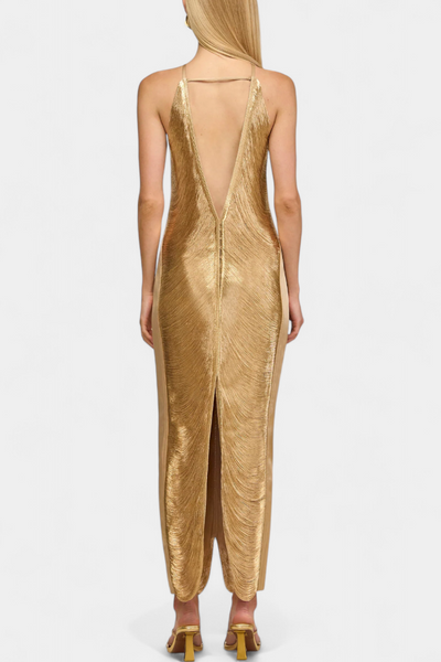 Vestido Halter Jianna con Flecos de Metal