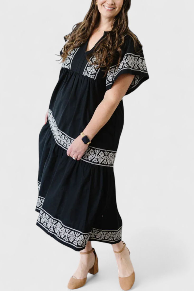 Vestido Maxi Boho Allona con Escote en V y Corte Suelto