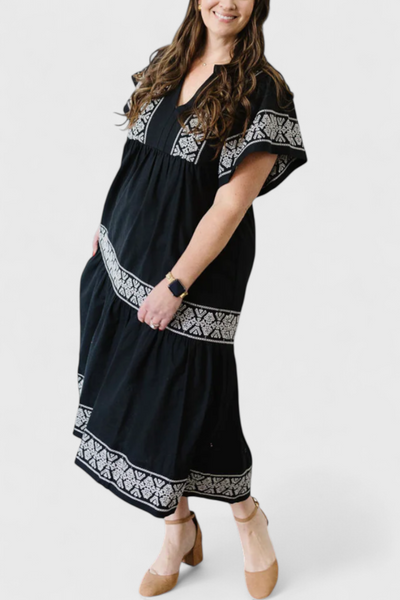 Vestido Maxi Boho Allona con Escote en V y Corte Suelto