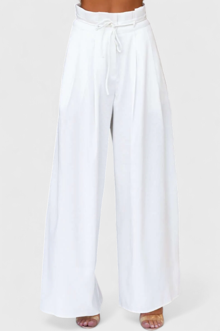 Bernadina Conjunto de Lino con Top de Escote Frontal y Pantalón de Pierna Ancha