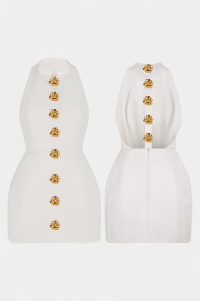 Yvonne Mini Vestido Halter con Espalda Abierta y Detalles Florales