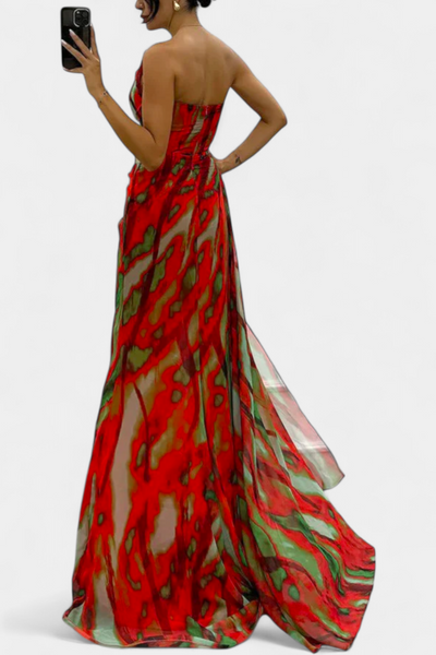 Aylin Vestido Maxi Asimétrico con Estampado Colorido
