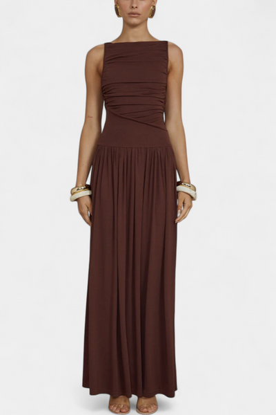 Maddy Vestido Maxi Sin Mangas con Drapeado Lateral Elegante