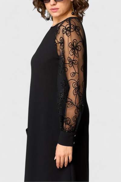 Vestido de Encaje Bellezza con Mangas Largas y Escote Redondo