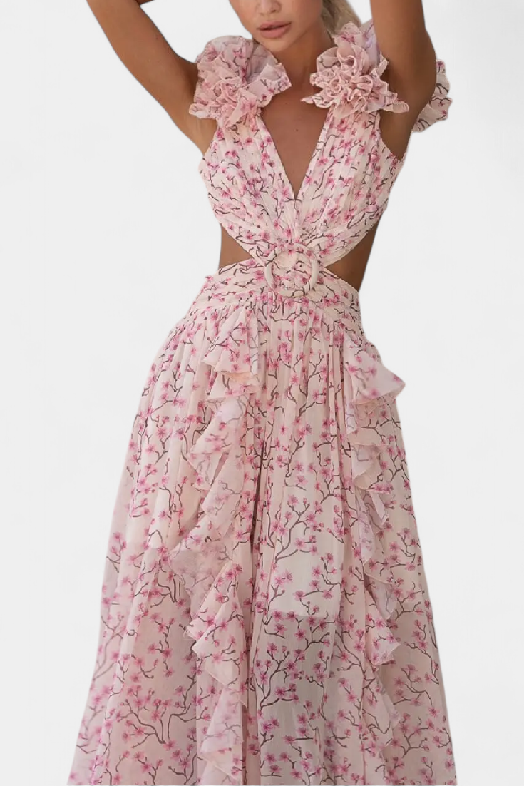 Zuleika Vestido de Chifón con Volantes y Aberturas Lateral