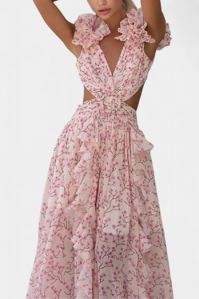 Zuleika Vestido de Chifón con Volantes y Aberturas Lateral