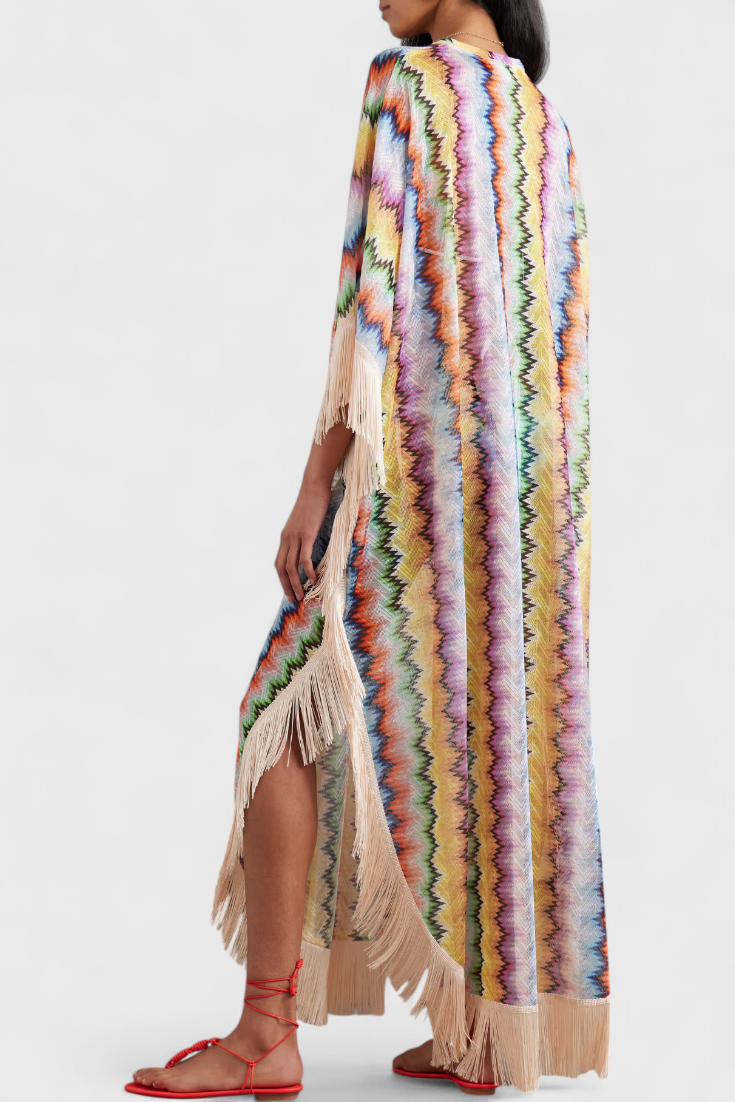 Kaftán de Crochet Imelda con Flecos Decorativos y Corte Suelto