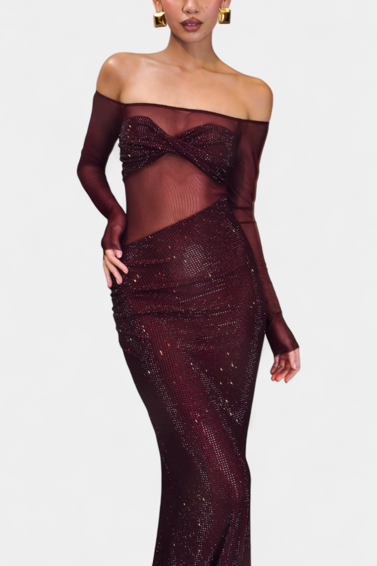 Dottie Vestido de Noche Off-Shoulder con Detalles Transparentes
