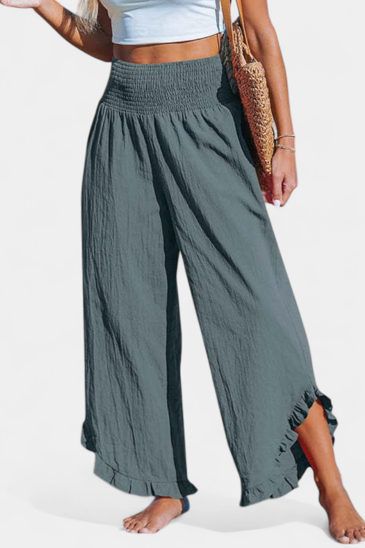 Justina Pantalones Palazzo de Cintura Alta con Volantes