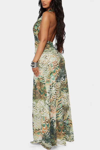 Vestido Maxi Halter de Encaje Zephyra con Abertura