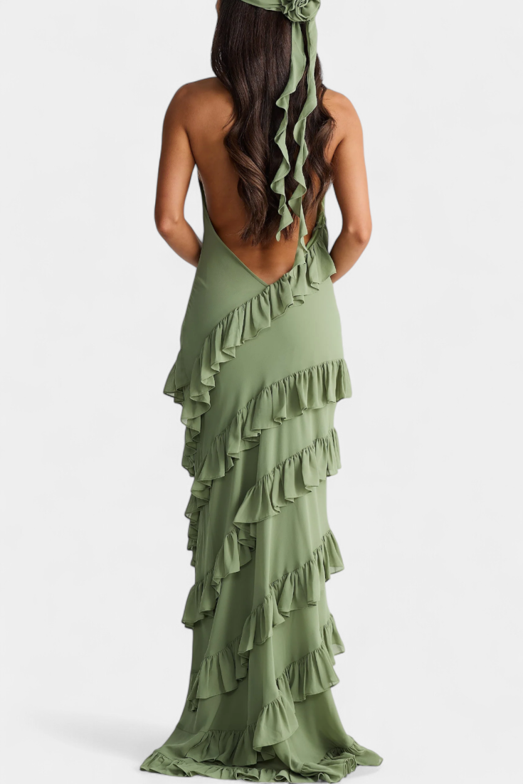 Vestido Maxi Padeline con Volantes y Espalda Descubierta