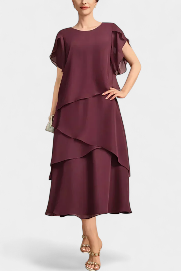Cornelia Vestido Asimétrico de Chiffon con Silueta Ligera