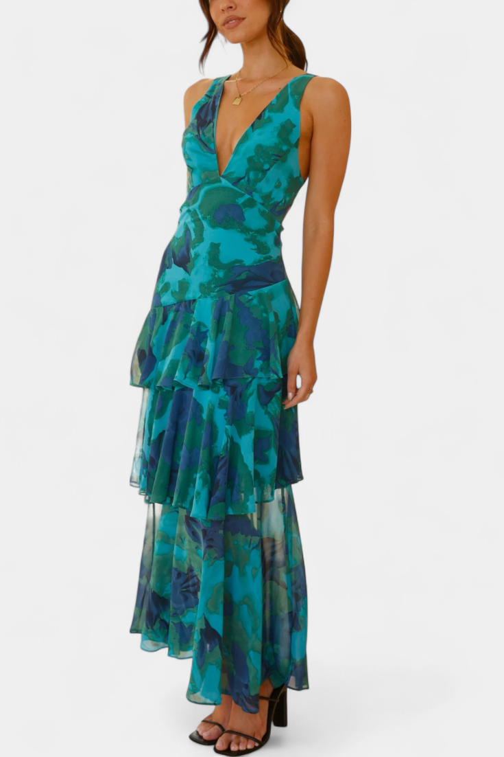 Domenica Vestido de Gasa con Escote en V y Capas Sueltas