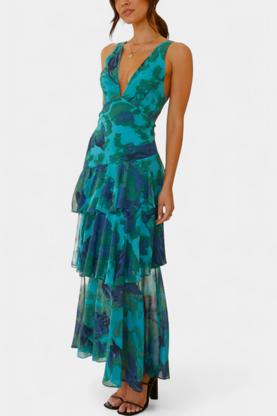 Domenica Vestido de Gasa con Escote en V y Capas Sueltas