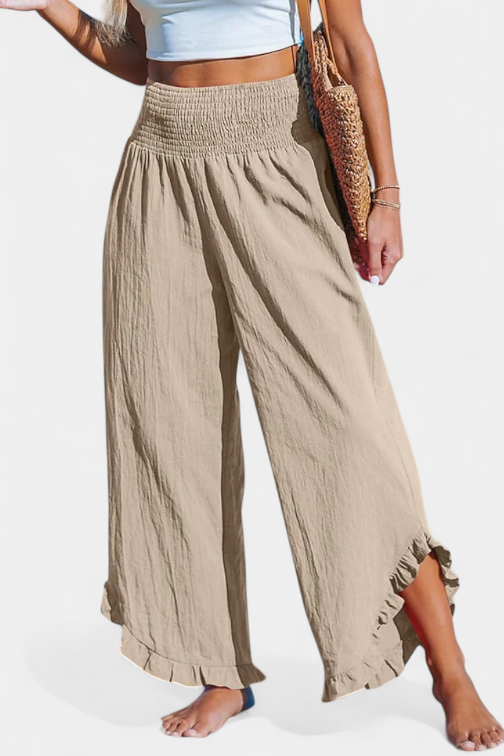 Justina Pantalones Palazzo de Cintura Alta con Volantes