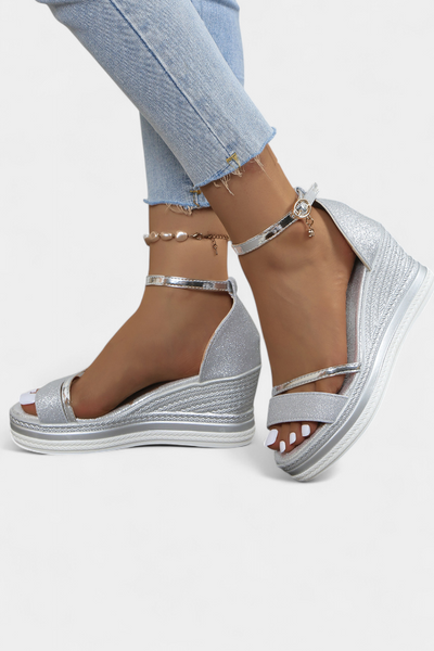 Sandalias Ortopédicas Corinne con Plataforma Wedge y Brillo Elegante