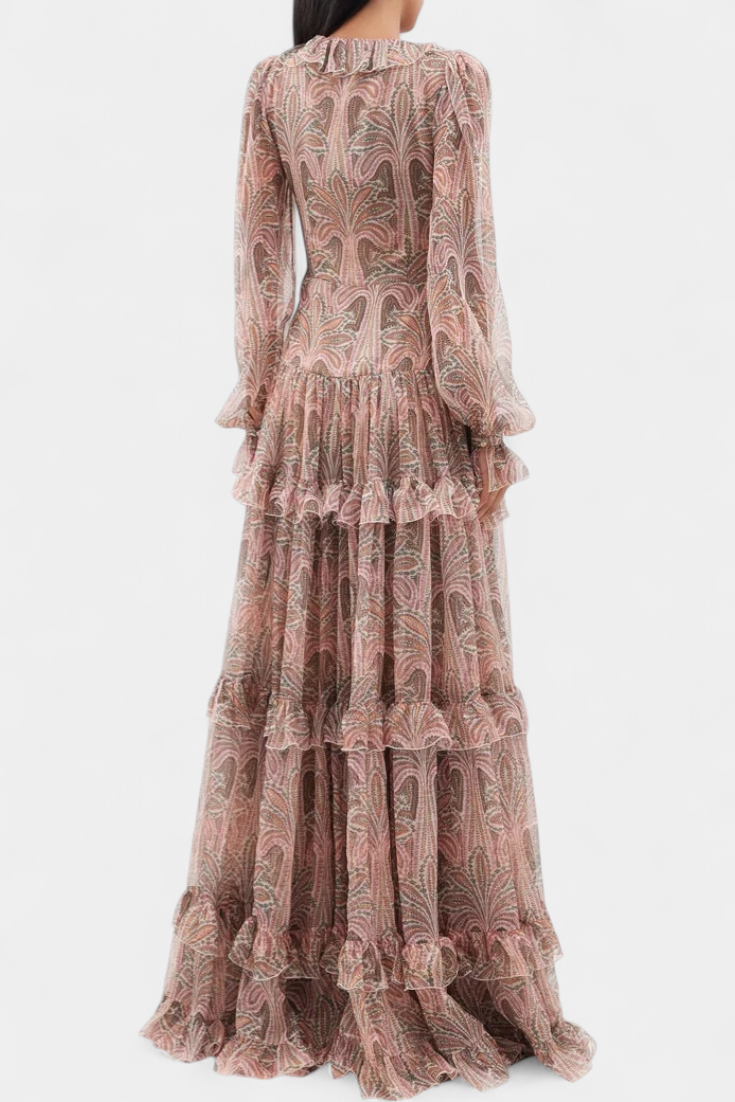 Ayla Vestido Maxi con Estampado Paisley Retro