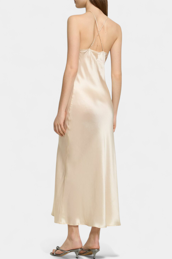 Vestido Midi Halter Elvera con Detalles de Rosetas