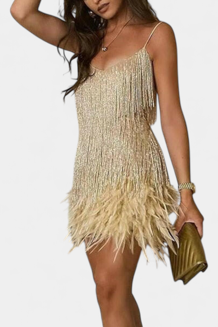 Sheril Mini Vestido con Plumas