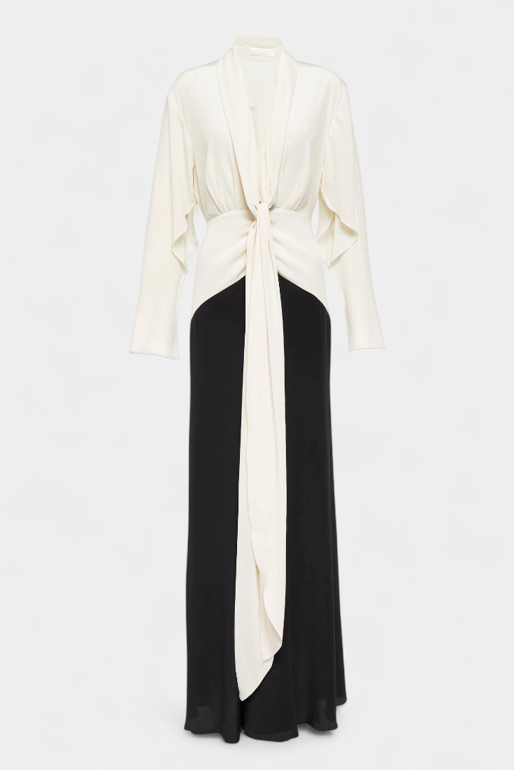 Slyune Vestido Maxi de Noche con Escote en V y Detalles en Contraste