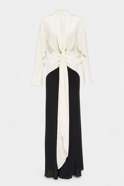 Slyune Vestido Maxi de Noche con Escote en V y Detalles en Contraste