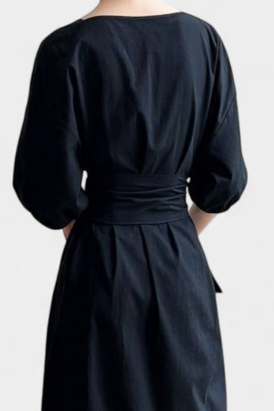 Krisbel Vestido de Lino y Algodón con Cintura Ajustable