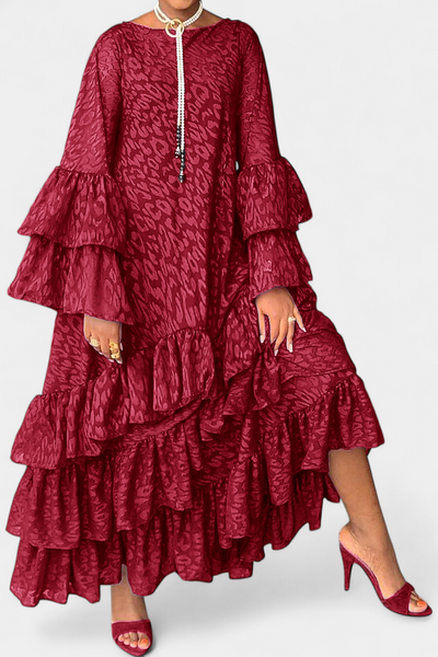 Eliselle Vestido Maxi Asimétrico con Volantes y Mangas de Campana
