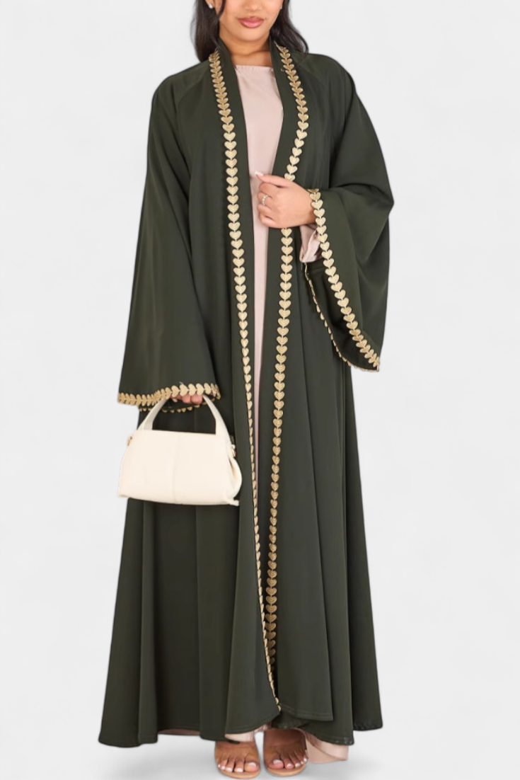 Abaya Fluida Ginebra con Elegante Bordado Dorado