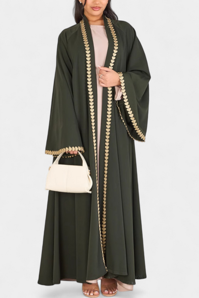 Abaya Fluida Ginebra con Elegante Bordado Dorado