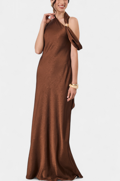 Vestido Largo Asimétrico Robina en Color Bronce
