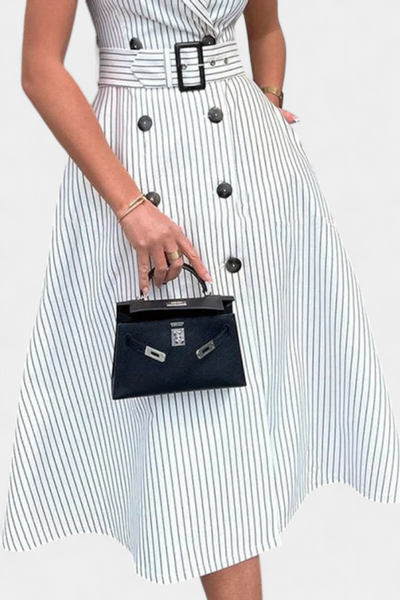 Diana Vestido Midi a Rayas con Cintura Ajustable