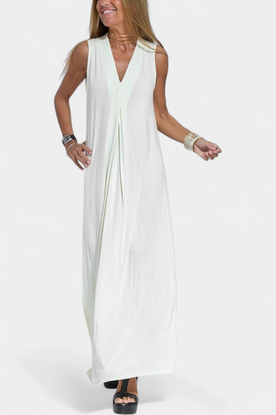 Vestido Maxi Sin Mangas Felisa en Color Sólido con Silueta Elegante