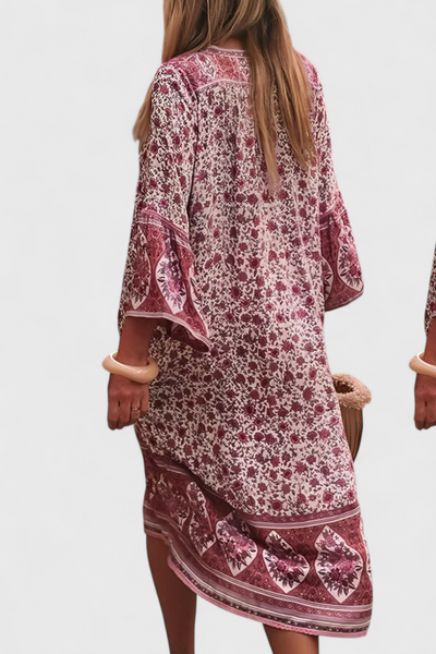 Chinara Vestido Largo Boho con Bordado Étnico y Corte Suelto