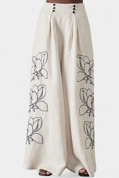 Helen Conjunto Floral con Pantalón Ancho y Mangas Abullonadas