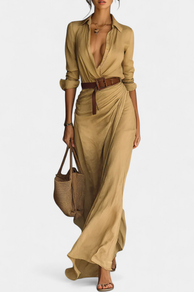 Souline Maxi Dress with Lapel and Long Sleeves