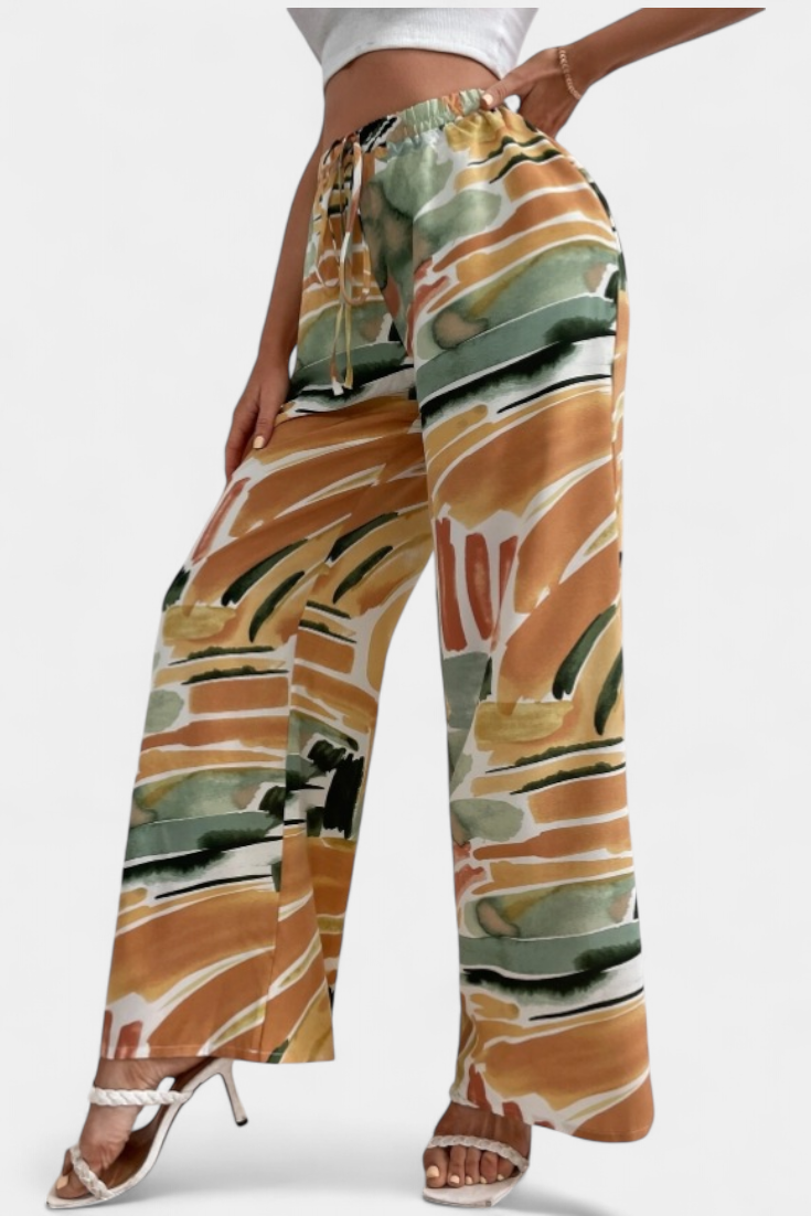 Senda Pantalones de Pierna Ancha con Diseño Abstracto