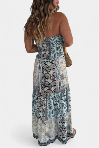 Vestido Largo Estampado Edurne con Escote Strapless