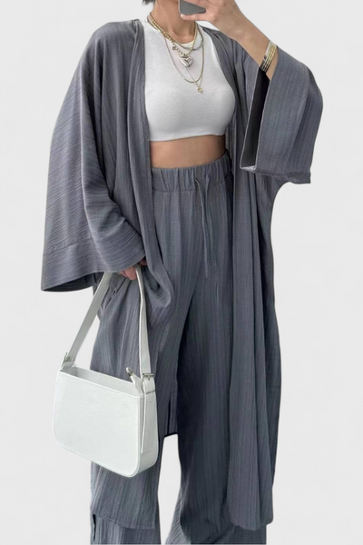 Caspian Conjunto de Dos Piezas con Kimono Largo y Estilo Relajado