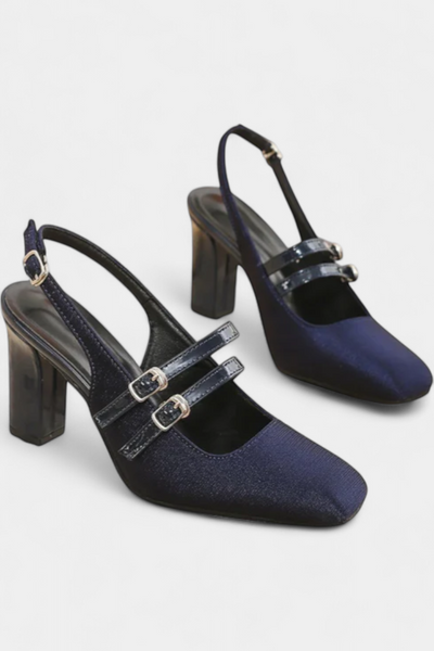 Tacones Satinados Orlanda con Doble Tira y Correa en el Tobillo