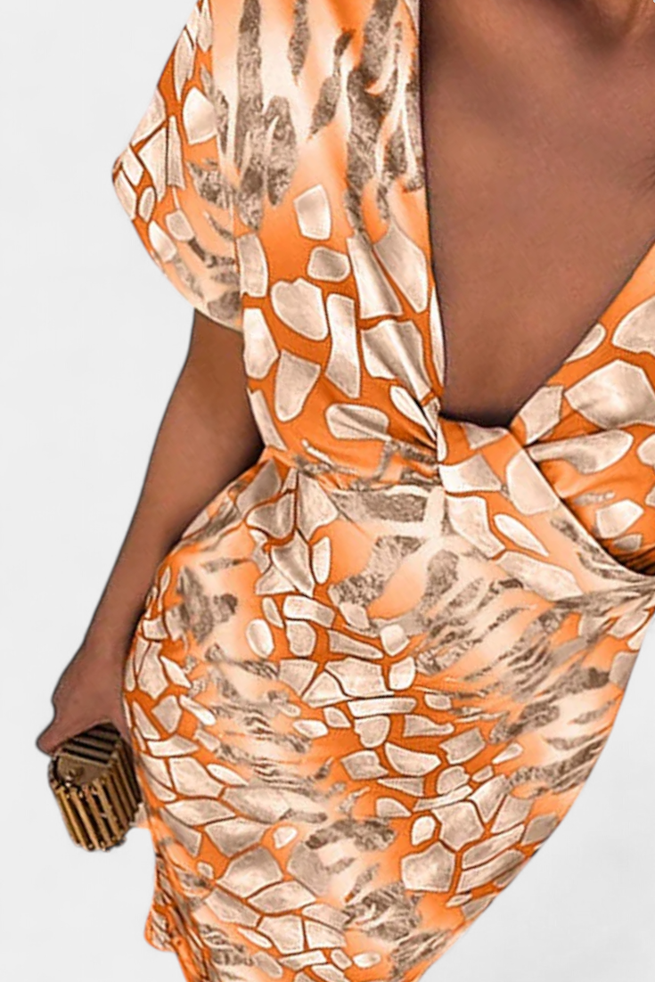 Vestido Triana con Diseño Abstracto y Escote en V