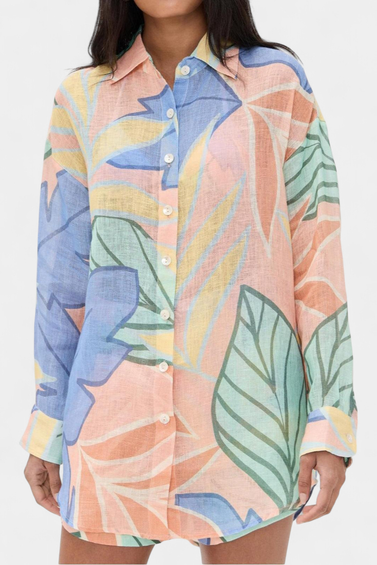 Lumina Conjunto Tropical: Camisa Suelta y Shorts de Cintura Alta