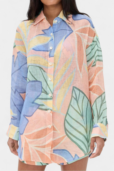 Lumina Conjunto Tropical: Camisa Suelta y Shorts de Cintura Alta