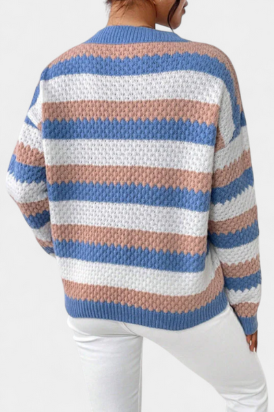 Kristen Jersey Oversized de Rayas con Cuello Redondo